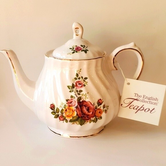 NWT SALEM CHINA CO ENGLISH COLLECTION TEAPOT  ROSES WHITE PINK YELLOW - Picture 2 of 13